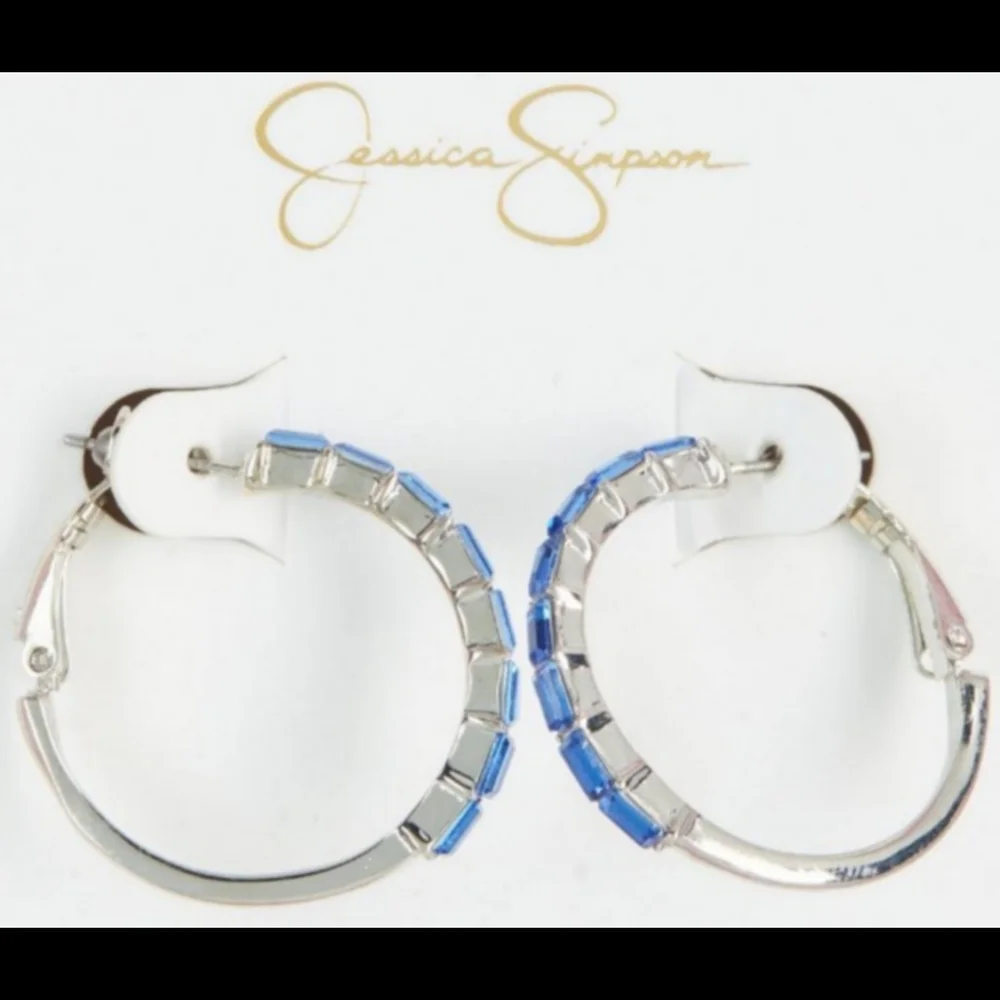 NIB Jessica Simpson blue rhinestone hoop earrings - Picture 1 of 5